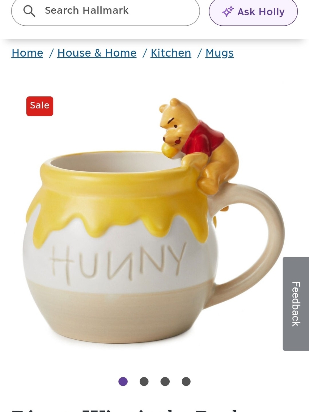 Hallmark Winnie the Pooh Ceramic 'Hunny' Mug in Yellow and Red